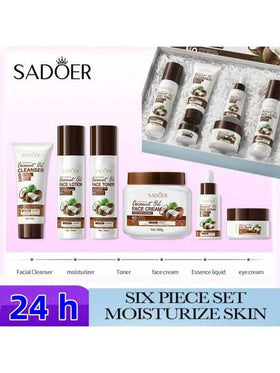 جل الاستحمام، مرطب الشعر، لوشن الجسم، كريم اليدين من سلسلة ترطيب جوز الهند الكبيرة من SADOER، مغذي، ناعم وخفيف