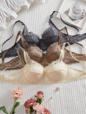DesireSculpt طقم من 3 قطع ملابس داخلية نسائية مثيرة بتصميم أدنى الحد مع مساند داخلية، ملابس داخلية رومانسية فرنسية