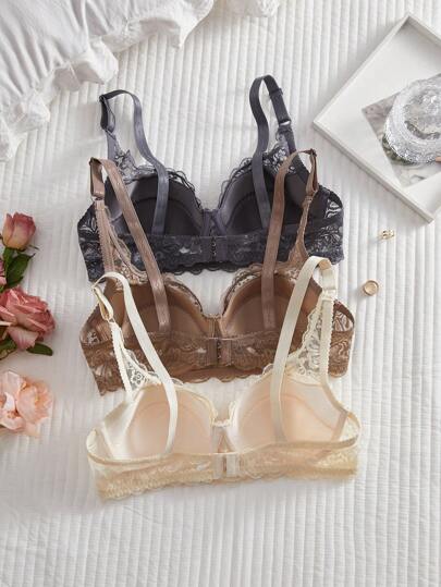 DesireSculpt طقم من 3 قطع ملابس داخلية نسائية مثيرة بتصميم أدنى الحد مع مساند داخلية، ملابس داخلية رومانسية فرنسية