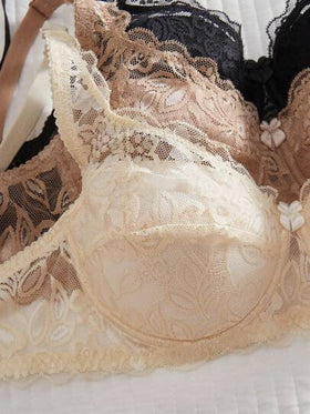 DesireSculpt مجموعة 3 قطع من حمالات الصدر بدون سلك للنساء ، طقم ملابس داخلية فرنسية منقوشة
