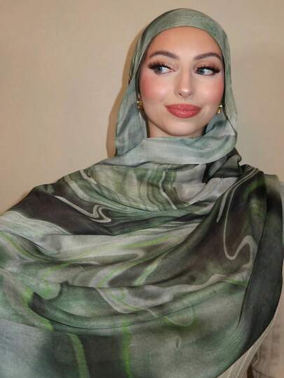 وشاح رأس مطبوع للنساء، وشاح بوهيمي مائي، نمط رخامي، نمط موجي، وشاح رأس/وشاح مطبوع بطريقة الصباغة بالربط، مناسب للارتداء اليومي