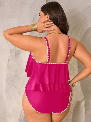 Swim Lushoire مجموعة قطعتين للمرأة البدينة ذات الحجم الكبير، ملابس علوية ذات حمالات رفيعة مرتدية زخرفة متدلية وشورت متوسط الخصر منبث خصراً، للصيف والعطل على الشاطئ