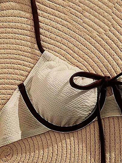 Swim Vcay بيكيني ذو كأس ناعم منسوج وسرة أسلكية، ملابس علوية قابل للإزالة به حشو مقاسات قابل للربط بفيونكة بنية، ملابس سباحة نسائية بسيطة للإجازة