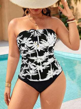 SHEIN Swim Curve طقم بكيني تنكيني ملابس علوية صيفية بسيطة للمرأة ذات المقاسات الكبيرة