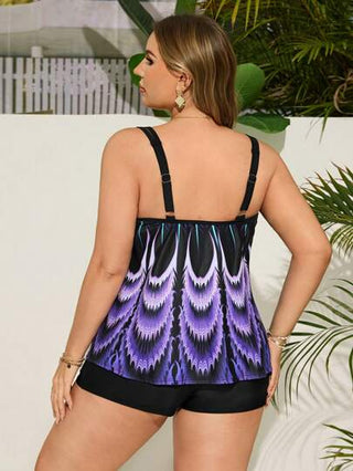 Swim Lushoire مجموعة بيكيني من قطعتين بطبعة مع أربطة سباغيتي للمرأة كبيرة الحجم، مجموعة عطلة شاطئية