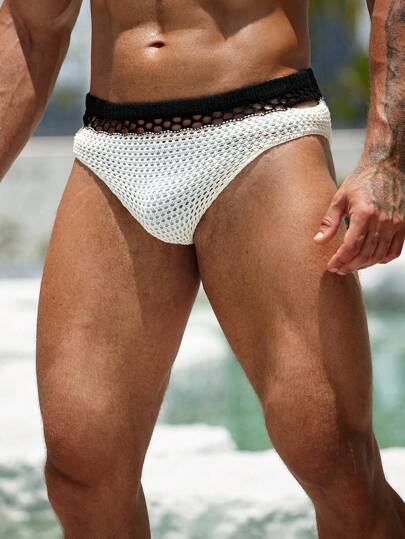 Manfinity Swimmode ملابس سباحة رجالية بتصميم مفرغ ملون، بدلة سباحة للرجال، ملابس سباحة للرجال، ملابس سباحة رجالية، ملابس سباحة للرجال، ملابس داخلية سباحة للرجال