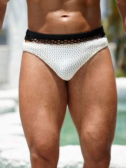 Manfinity Swimmode ملابس سباحة رجالية بتصميم مفرغ ملون، بدلة سباحة للرجال، ملابس سباحة للرجال، ملابس سباحة رجالية، ملابس سباحة للرجال، ملابس داخلية سباحة للرجال