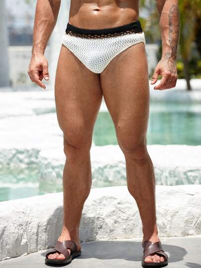 Manfinity Swimmode ملابس سباحة رجالية بتصميم مفرغ ملون، بدلة سباحة للرجال، ملابس سباحة للرجال، ملابس سباحة رجالية، ملابس سباحة للرجال، ملابس داخلية سباحة للرجال