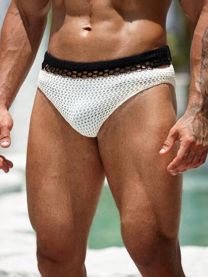 Manfinity Swimmode ملابس سباحة رجالية بتصميم مفرغ ملون، بدلة سباحة للرجال، ملابس سباحة للرجال، ملابس سباحة رجالية، ملابس سباحة للرجال، ملابس داخلية سباحة للرجال