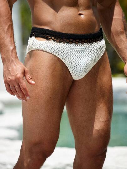 Manfinity Swimmode ملابس سباحة رجالية بتصميم مفرغ ملون، بدلة سباحة للرجال، ملابس سباحة للرجال، ملابس سباحة رجالية، ملابس سباحة للرجال، ملابس داخلية سباحة للرجال