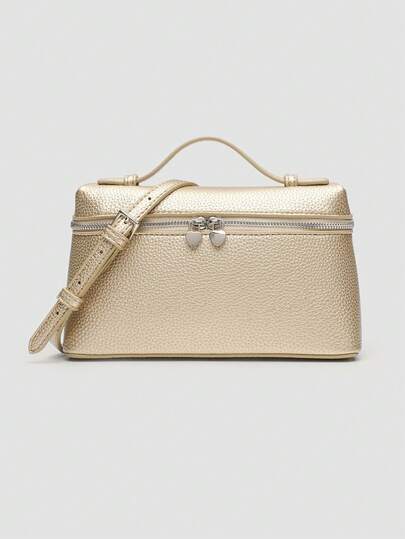 1 قطعة حقيبة كتف مربعة من جلد البو ذو لون سادة ملمس جلد الليتشي، حقيبة يد صغيرة للنساء، مناسبة للموضة اليومية والخروج