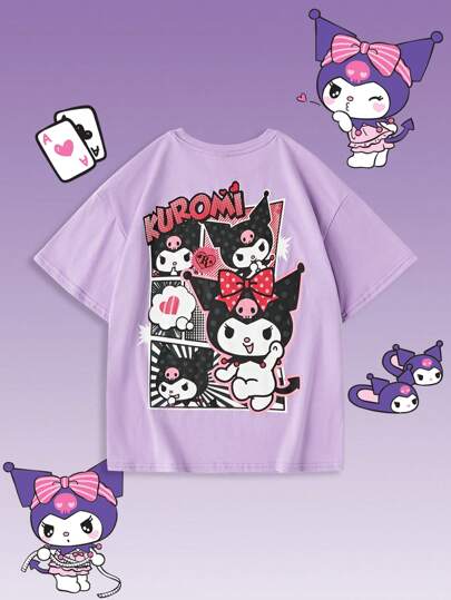 تيشيرتات بناتي HELLO KITTY AND FRIENDS |  قميص تي شيرت قصير الأكمام بياقة دائرية للفتيات مع رسوم كرتونية