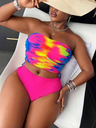Slaydiva طقم بكيني أنبوبي بمقاسات كبيرة قطعتان ، ملابس بسيطة لنساء الصيف يومية لإطلالة في العطلات على الشاطئ
