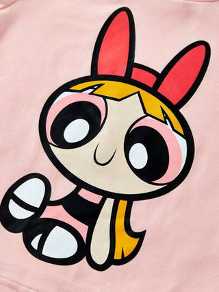 تيشيرتات بناتي THE POWERPUFF GIRLS X  مجموعة 3 قطع من القمصان قصيرة الأكمام الكارتونية الملونة (وردي، أخضر، أزرق) الجميلة للأطفال في الصيف