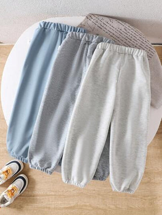 SHEIN Vintaside Kids 3 قطعة / طقم بنطال رياضي للأولاد باللون الأحادي ذو خصر مرن وحبل شداد فضفاض