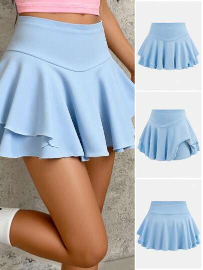 SHEIN تنورة رياضية صغيرة بلون أساسي للزي الكاجوال الشارعي للفتيات المراهقات
