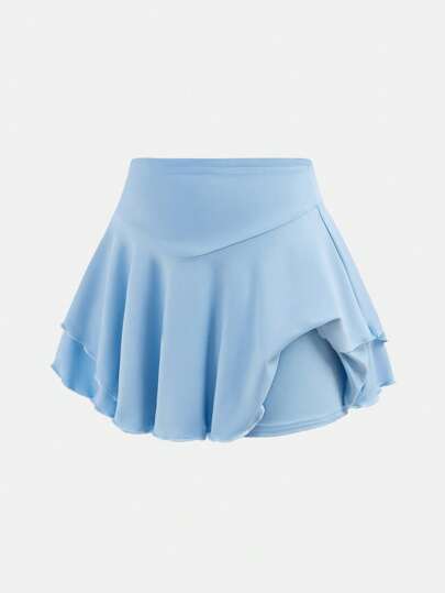 SHEIN تنورة رياضية صغيرة بلون أساسي للزي الكاجوال الشارعي للفتيات المراهقات