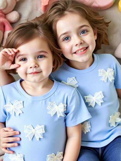 تيشيرتات بناتي Genkimix Kids تي شيرت يومي مريح للبنات، ياقة دائرية وأكمام قصيرة، تزيين بأمامية رسومات فراشات جميلة، مناسب للارتداء اليومي
