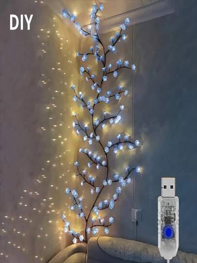 أضواء كرمة الزهور الوردية 96 LED، بتصميم زهور رومانسي، 8 أوضاع وميض، تعمل بالطاقة عبر USB، مرنة وقابلة للثني، مناسبة لديكور الزفاف والمنزل وحديقة الجنيات والغرف والجدران والفناء والحفلات والألعاب ومكتب العمل