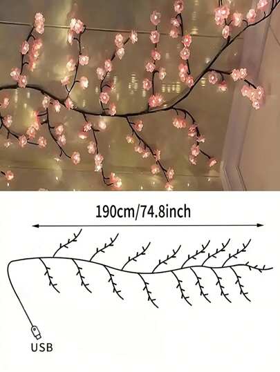 أضواء كرمة الزهور الوردية 96 LED، بتصميم زهور رومانسي، 8 أوضاع وميض، تعمل بالطاقة عبر USB، مرنة وقابلة للثني، مناسبة لديكور الزفاف والمنزل وحديقة الجنيات والغرف والجدران والفناء والحفلات والألعاب ومكتب العمل