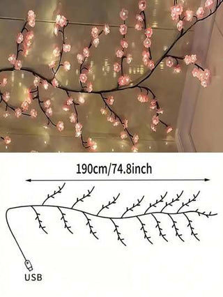 أضواء كرمة الزهور الوردية 96 LED، بتصميم زهور رومانسي، 8 أوضاع وميض، تعمل بالطاقة عبر USB، مرنة وقابلة للثني، مناسبة لديكور الزفاف والمنزل وحديقة الجنيات والغرف والجدران والفناء والحفلات والألعاب ومكتب العمل