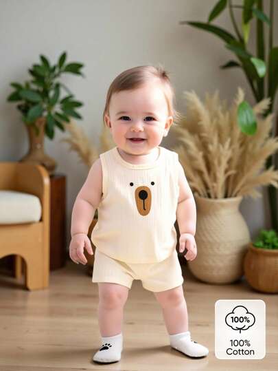 Vintaside Kids مجموعة فستان وشورت للأطفال الرضع والصغار ، قطعتان ، طراز عفوي جميل من قطن ناعم بلون وردي فاتح، بطبعة دب على الفستان ، مناسب للاستخدام اليومي، العطلات، الخروجات ، الصيف