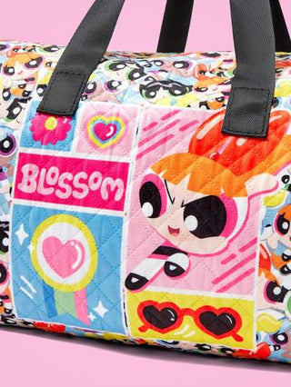 THE POWERPUFF GIRLS X  حقيبة يد كبيرة السعة للنساء مزخرفة بنقوش الزهور والفقاعات والزنبق، حقيبة سفر، حقيبة تسوق، حقيبة لليلة الإقامة، حقيبة رياضية كبيرة السعة ومقاومة للماء، حقيبة حمل لعطلة نهاية الأسبوع