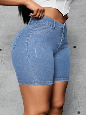 SHEIN SXY شورتات جينز مطاطية للمقاسات الكبيرة ، بموديلات كاجوال وضيقة للربيع والصيف