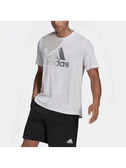 Adidas تيشيرت رياضي قصير الأكمام للرجال للركض واللياقة البدنية ذو رقبة دائرية مزين بشعار D2M