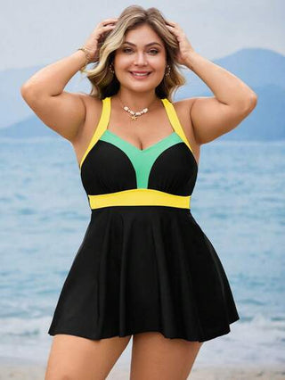 Swim Lushoire مجموعة سباغيتي بيكيني بحجم كبير للنساء قطعتين بلون متباين، خصر تلبيس بحمالات رفيعة، هيكل ألف خط، قميص شارع، لأيام الصيف العفوية والعطلات