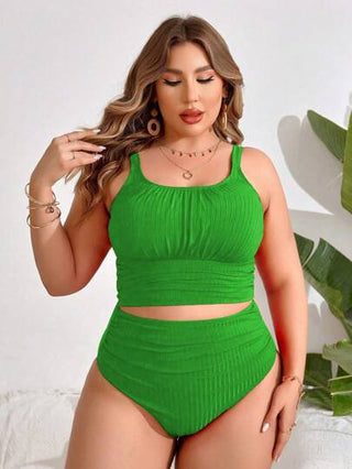 Swim Vcay مجموعة بذلة سباحة من نوع تانكيني بألوان صلبة لحجم إضافي للنساء في فصل الصيف