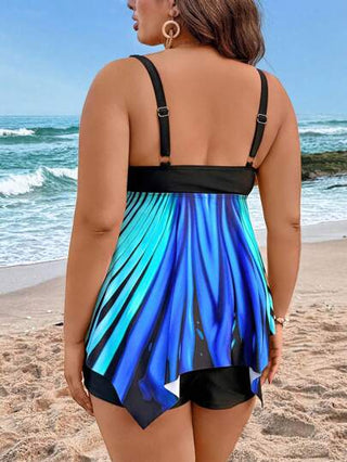 Swim Lushoire مجموعة تانكينيه مطبوعة عشوائية للمرأة مقاسات كبيرة, بدلة سباحة عادية للعطلات