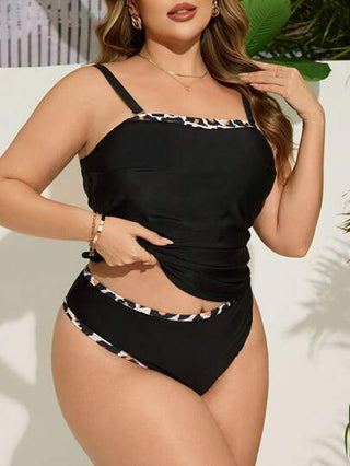 Swim Lushoire مجموعة بدلة سباحة كاميسول تانكيني طبعة نمر وقطع من قماش النساء كبيرة الحجم للصيف والشاطئ