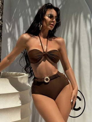 Swim Chiccia مجموعة بيكيني نسائية قطعتين، ملابس علوية بانديو بدون حمالات وسراويل خصر عالي، للصيف والشاطئ والرحلات