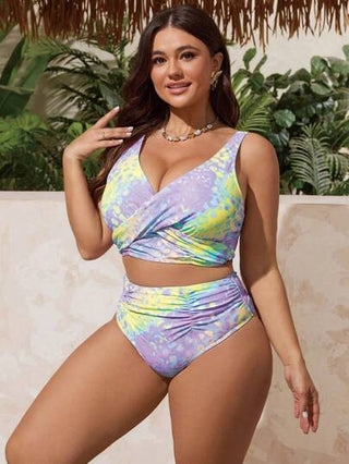 Swim Vcay بلوزة بيكيني كاجوال باسلوب أومبير مطبوعة بنمر جرافيك مقاس كبير للنساء