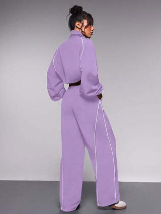 Streetz SHEIN Sport طقم رياضي للنساء يتكون من ملابس علوية ذات تصميم ألوان مركبة والبنطلون الرياضي، قطعتان