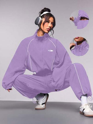 Streetz SHEIN Sport طقم رياضي للنساء يتكون من ملابس علوية ذات تصميم ألوان مركبة والبنطلون الرياضي، قطعتان