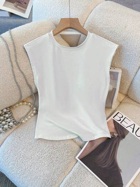 SHEIN ملابس علوية أكمام قطنية بلا ظهر للسيدات في الصيف، لون أحادي، مناسبة للرياضة والاستخدام اليومي المتنوع
