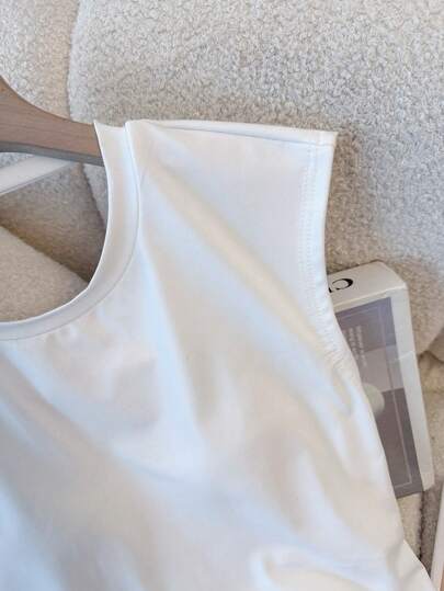 SHEIN ملابس علوية أكمام قطنية بلا ظهر للسيدات في الصيف، لون أحادي، مناسبة للرياضة والاستخدام اليومي المتنوع