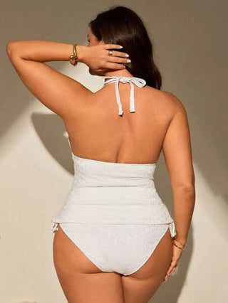 Swim Lushoire طقم بكيني جديد للمرأة البدينة الحجم الكبير، ملابس علوية علوي بياقة حول الرقبة وشرايط مثلثة من الأسفل، مخفف وداعم، ملابس سباحة للعطلات الاسترخائية