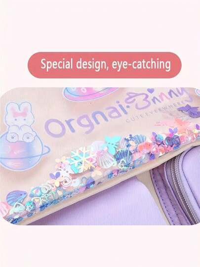 مجموعة 3 قطع: طقم حقيبة ظهر مدرسية بطبعة أرنب عصرية - تصميم إغلاق بسحاب، فتحة على شكل الثلاجة، جيوب جانبية لزجاجة المياه، مصنوعة من مادة بوليستر مقاومة للماء، مناسبة للعمل والمدرسة والاستخدام اليومي. هدية رائعة لموسم العودة إلى المدرسة، حقيبة ظهر مدرسية ع