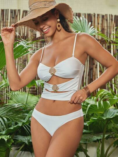 طقم تانكيني حريمي Swim Chiccia بلوزة بدلة السباحة المنفردة بأرضية معدنية فارغة ملونة لمرأة