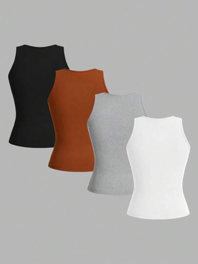 EZwear 4 قطع من البلوزات النسائية بأكمام متكشفة وياقة دائرية مناسبة للصيف