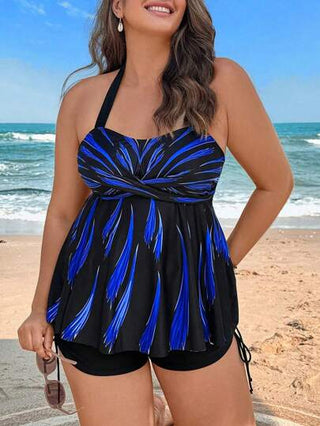 Swim Lushoire مجموعة تانكيني ذات فتحة في الرقبة والأطراف بطبعات للنساء ذوات الحجم الكبير