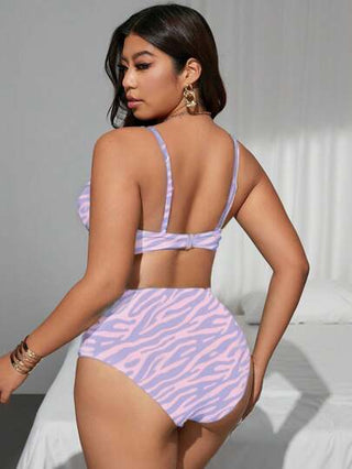 Swim SXY بيكيني طقم لحجم إضافي للنساء 2 قطعة طبعة زيبرا أخضر نعناع رانده الزهور، ملابس سباحة راقية