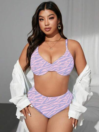 Swim SXY بيكيني طقم لحجم إضافي للنساء 2 قطعة طبعة زيبرا أخضر نعناع رانده الزهور، ملابس سباحة راقية