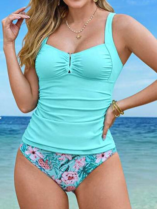 طقم تانكيني حريمي Swim Lushoire ملابس علوية فوق السباحة نسائية من قطعتين ، علوي بأشكال تويست والأسفل طباعة عشوائية متنوعة ، لفصلي الربيع والصيف، لارتداء على الشاطئ أو النزهات