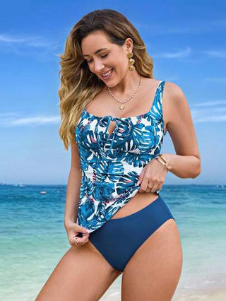 طقم تانكيني حريمي Swim Lushoire طقم تانكيني كاجوال للنساء مطبوع بطباعة استوائية مع خصر مطوي وأسفل سباحة بتصميم أحادي اللون، للاستخدام الحياتي والعطلات ، موسم الربيع والصيف