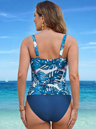 طقم تانكيني حريمي Swim Lushoire طقم تانكيني كاجوال للنساء مطبوع بطباعة استوائية مع خصر مطوي وأسفل سباحة بتصميم أحادي اللون، للاستخدام الحياتي والعطلات ، موسم الربيع والصيف