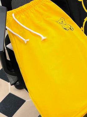SHEIN طقم قصير الأكمام بياقة دائرية وشورت للأولاد المراهقين مطبوع عليهم دب، 2 قطعة